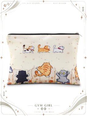 Cat Cosmetic Makeup Bag Polyester Zipper Pouch Travel Toiletry Cat Lover Gift